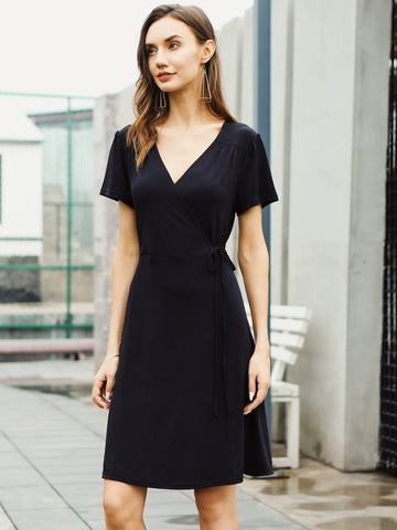 Moss Rose Solid Wrap Mini Dress